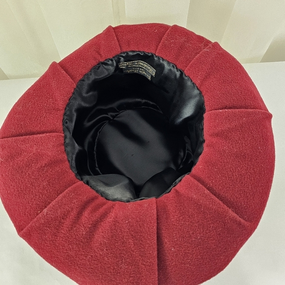 Georgia Hughes New York Handmade maroon / deep burgundy ruffled fancy hat - Picture 7 of 8